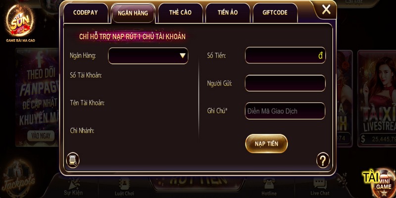 Nạp rút tiền Sunwin nhanh chóng, an toàn, bảo mật cao 1 Người chơi cần nạp tiền qua phương thức phù hợp