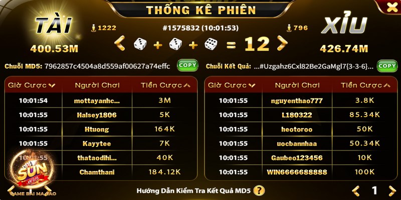 Tài xỉu MD5 Sunwin - Chốt ngay nhiều kèo hoàn trả lớn 2 Phiên bản MD5 đảm bảo trả kết quả tài xỉu cực chuẩn