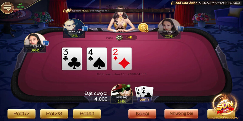 Game bài xì tố Sunwin - Trò chơi đậm chất chiến thuật 4 Người chơi lấy mạnh chọi yếu khi chơi xì tố Sunwin